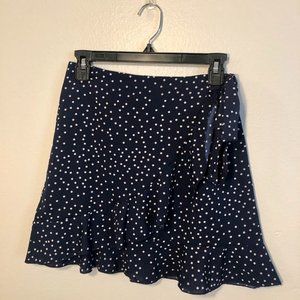 Ruffle navy white-polka dot mini skirt with front tie Small